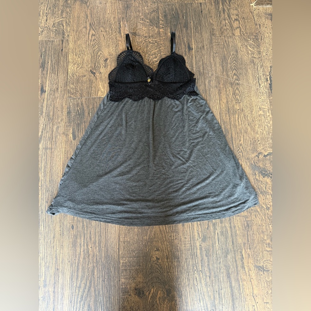 Black Lace & Charcoal Knit Babydoll Slip